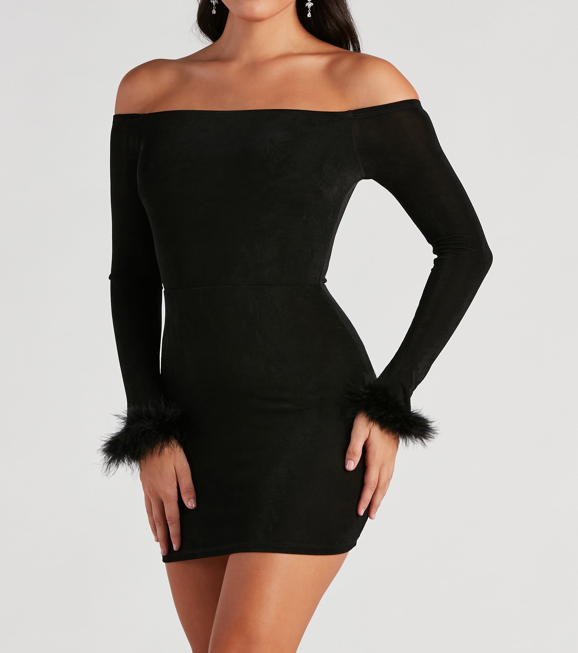 Feeling Chic Feather Trim Mini Dress