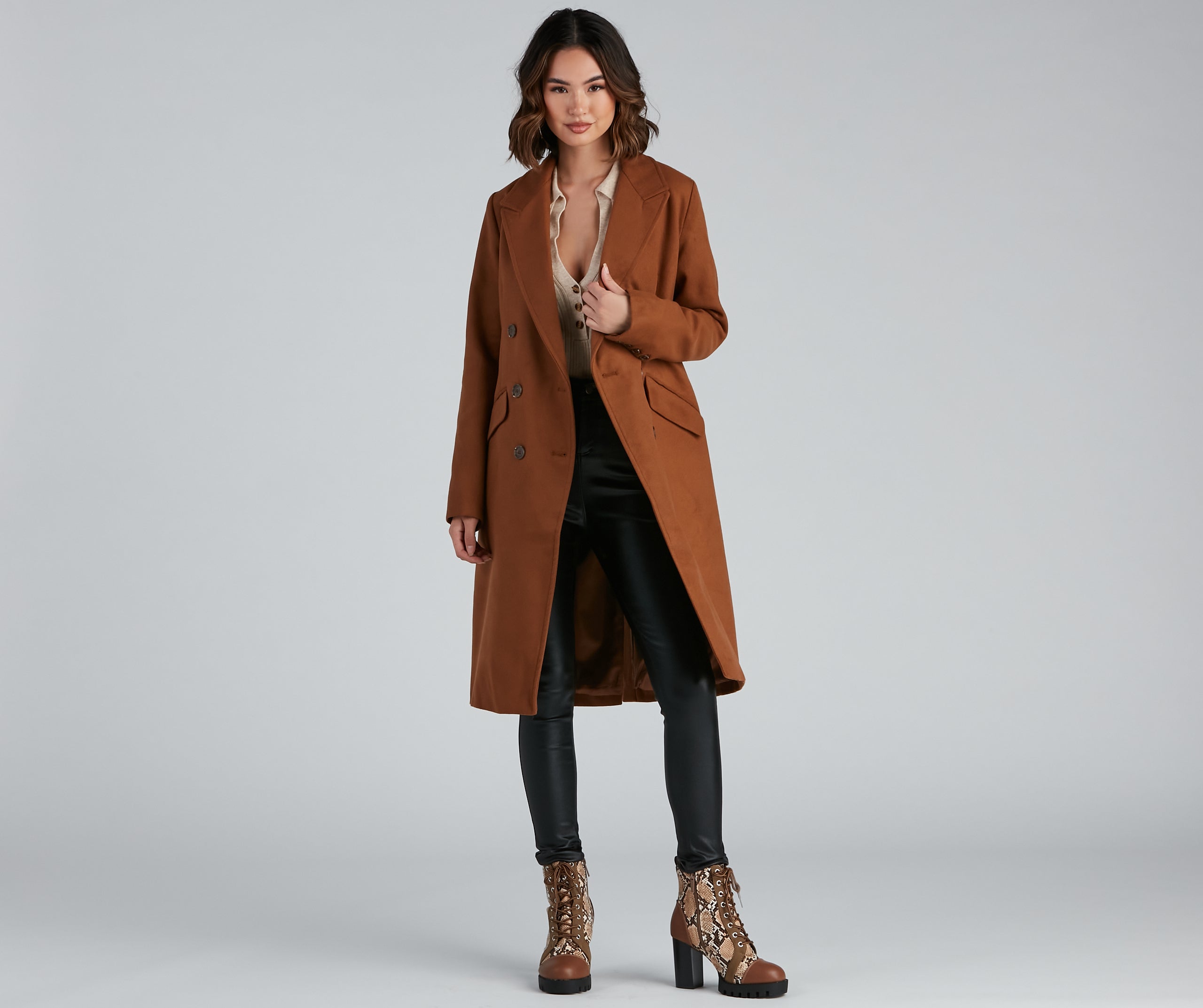 Timelessly Classic Faux Wool Trench Coat