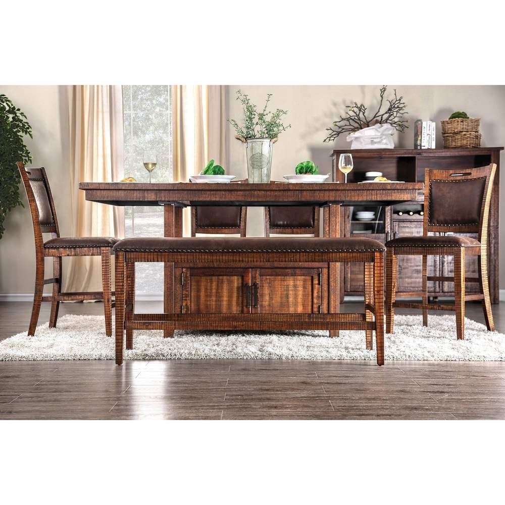 Furniture of America Rainier Rustic 75 inch Walnut Counter Height Table