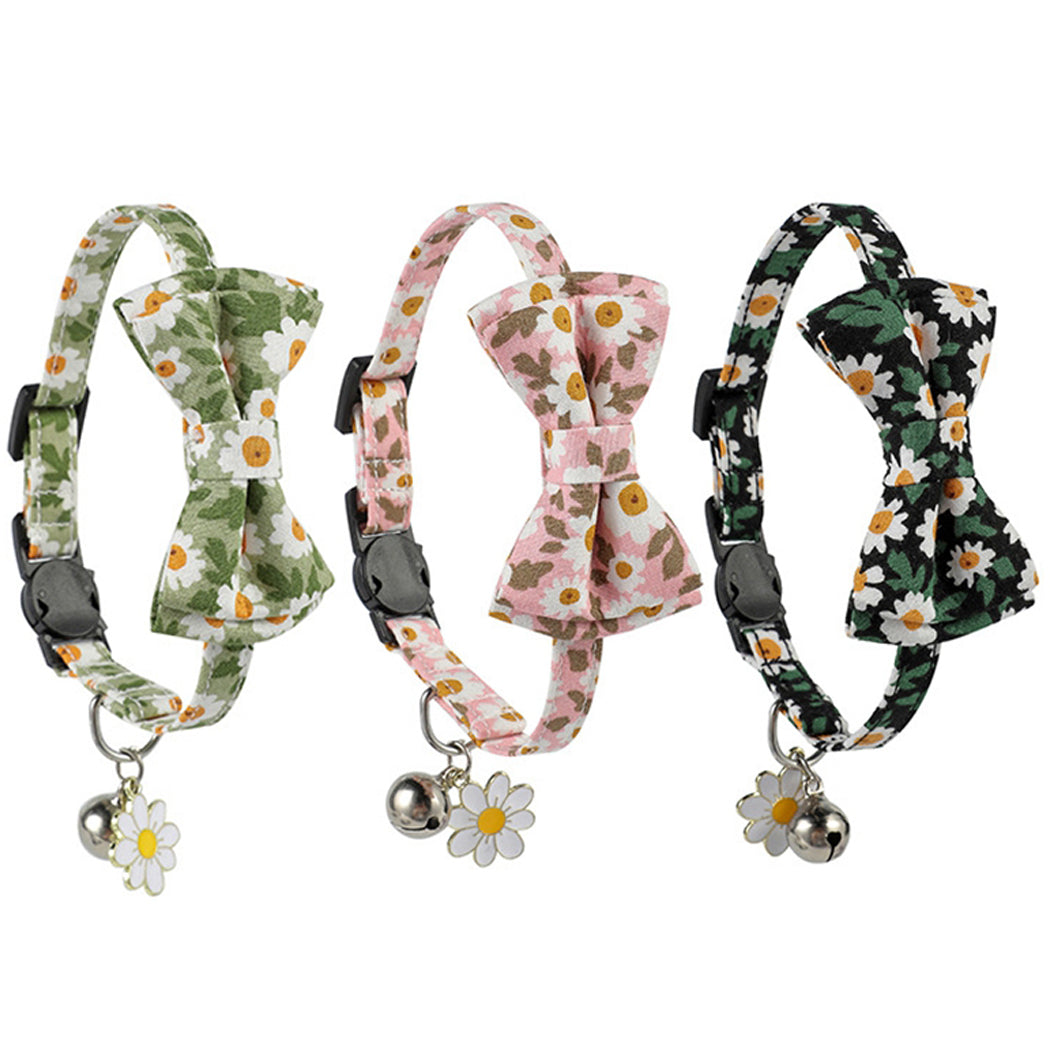 Pet Collar Adjustable Detachable Flower Printed Bow Cat Collar Kitten Collar