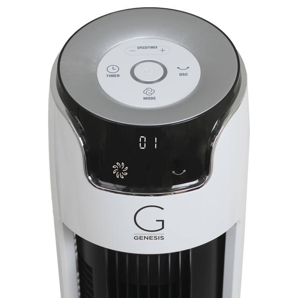 GENESIS 43 in. Oscillating Digital Tower Fan with Remote and Max Cool Technology White G5TOWERFAN