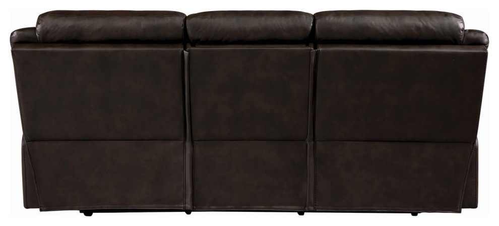 Reclining Sofa  Drop Down Console With Charging Station  ampCup Holders  Brown   Contemporary   Sofas   by Decorn  Houzz