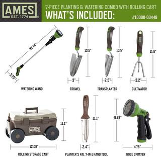 Ames 7-Piece Planting Watering and Rolling Cart Garden Tool Set for Outdoor Gardening 10000-03448