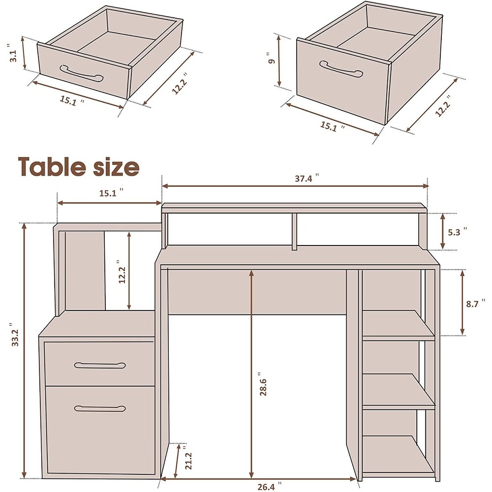 Ivinta Computer Desk with Drawers  52 inches Office Desk with Hutch and Printer Shelf  Modern Writing Desk