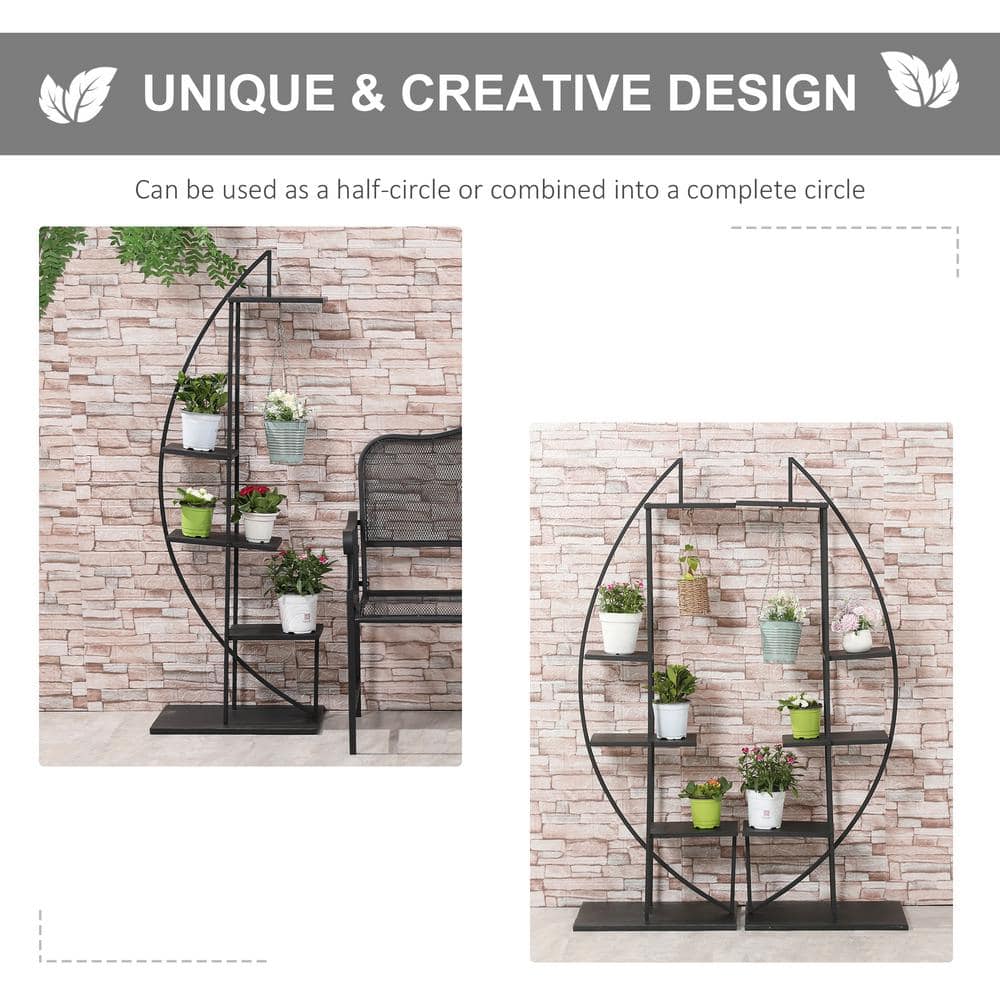 Outsunny Black 5 Tier Iron Plant Stand Half Moon Shape (2-Pack) 845-745BK