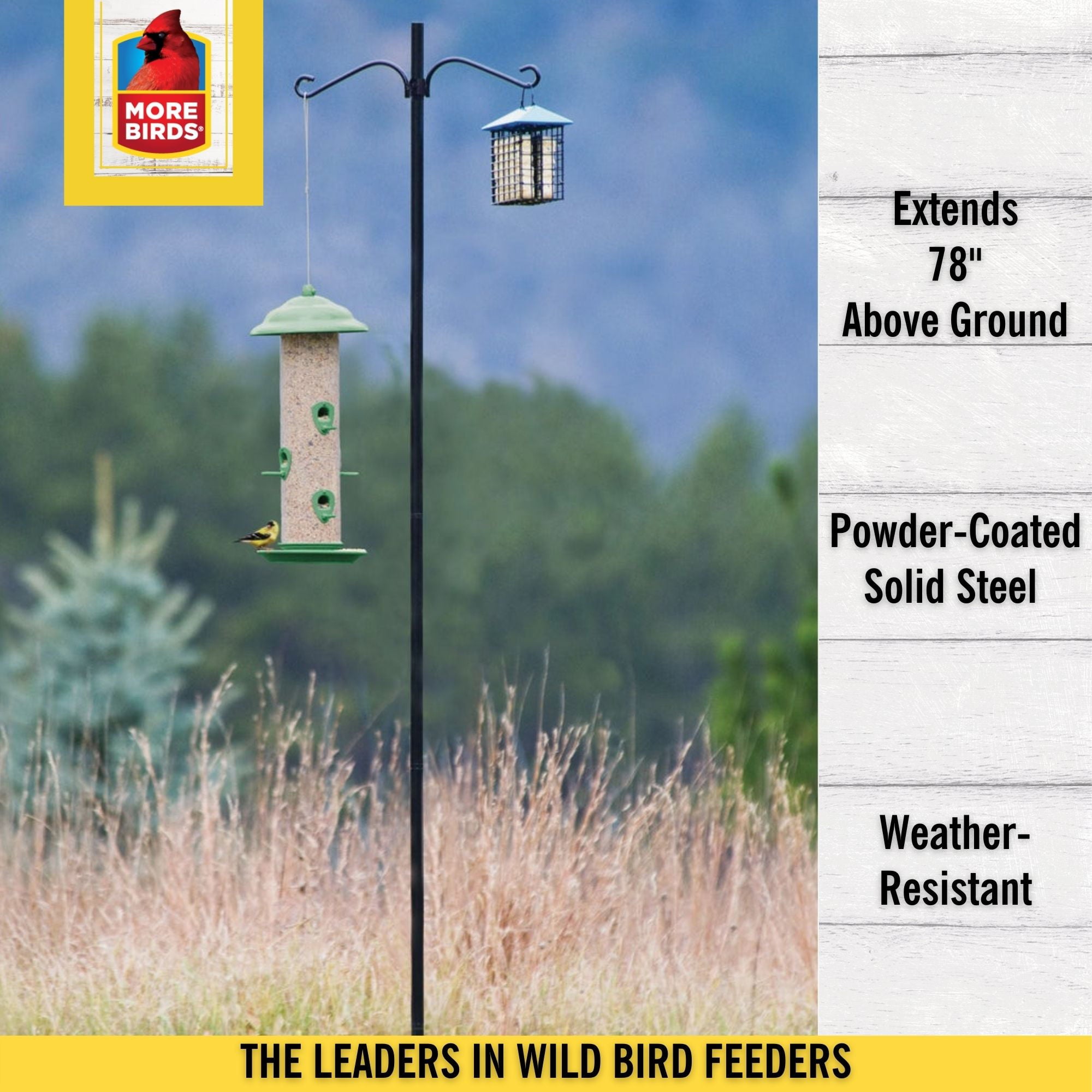 More Birds 78-inch Pole for Bird and Hummingbird Feeders， Black