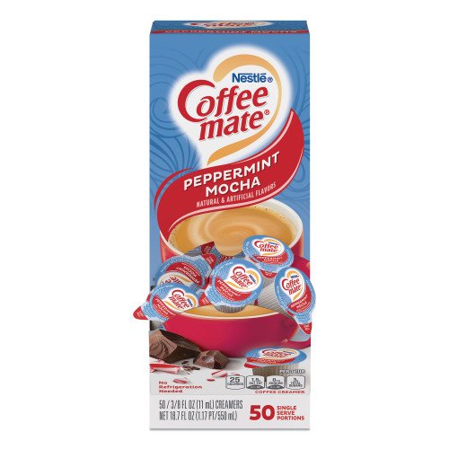 Coffee-mate Liquid Coffee Creamer， Peppermint Mocha， 0.38 oz Mini Cups， 50/Box (76060)