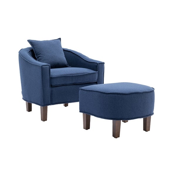 Modern Accent Chair with Ottoman， Mid Century Barrel Chair Lounge Chairs Upholstered Round Armchairs for Living Room， Navy