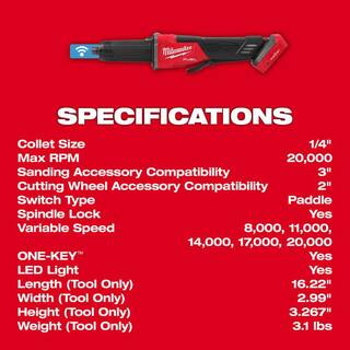 MW M18 FUEL 18V Lithium-Ion Brushless Cordless 2-3 in. Variable Speed Die Grinder Paddle Switch wOne-Key (Tool-Only) 2984-20