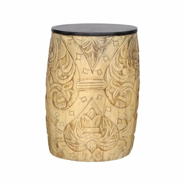 Luna Transitional Solid Mango Wood Round Drum End Table