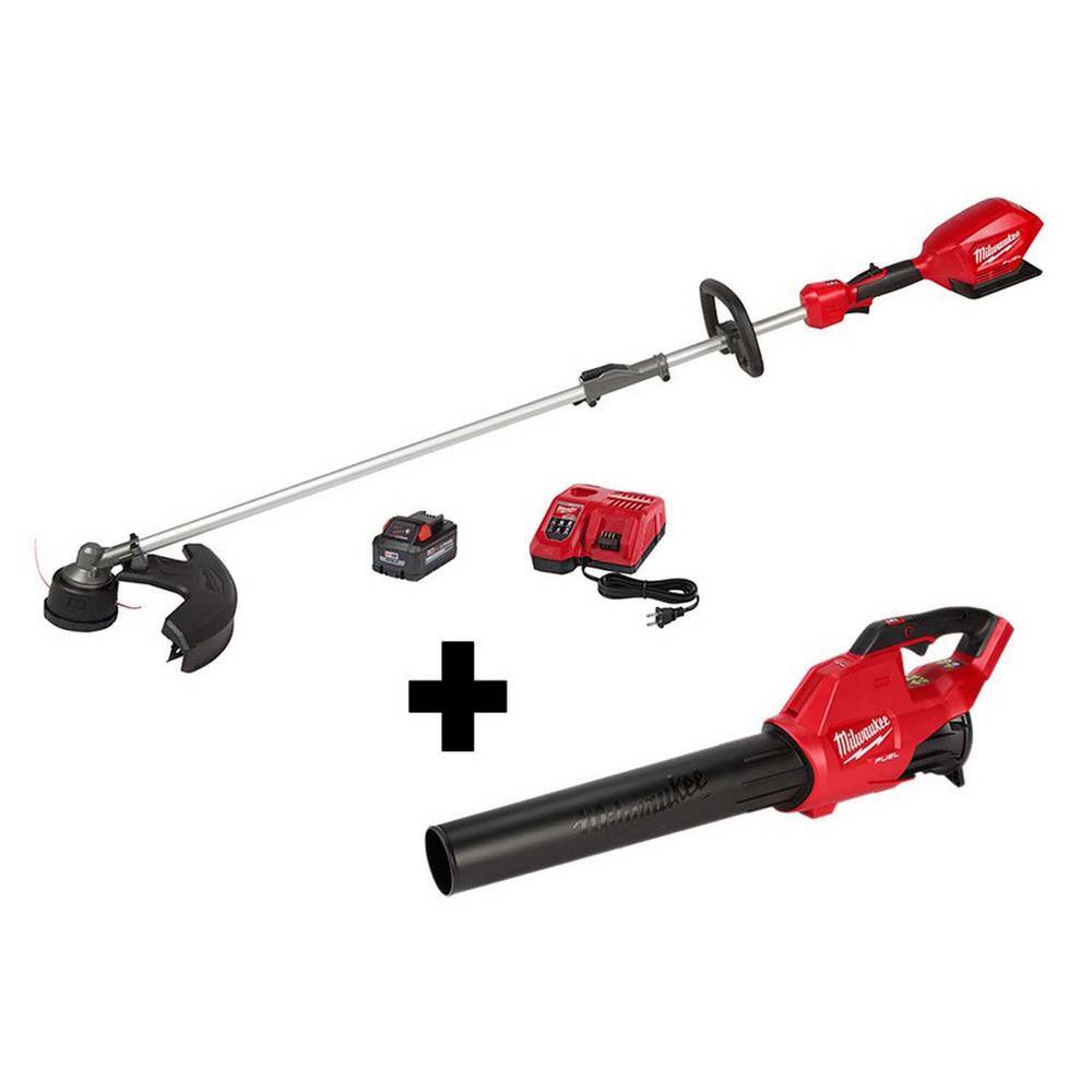 MW M18 FUEL Lithium Ion Brushless Cordless String Trimmer 8.0Ah Kit w QUIK LOK Attachment Capability M18 FUEL Blower 2825-21ST-2724-20