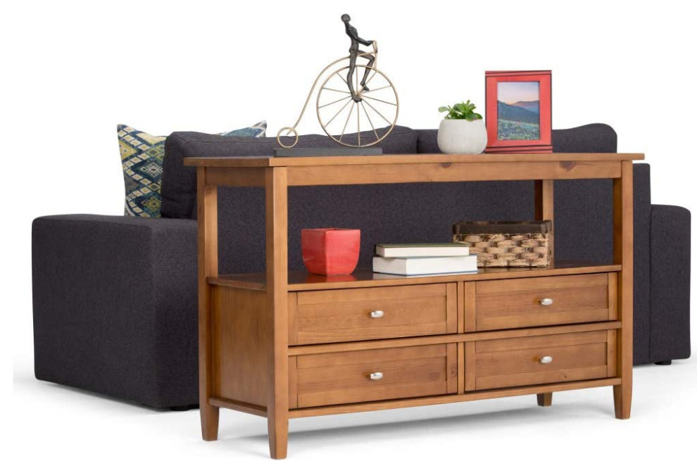 Console Table  Tapered Legs With 4 Drawers and Open Shelf   Traditional   Console Tables   by Declusia  Houzz