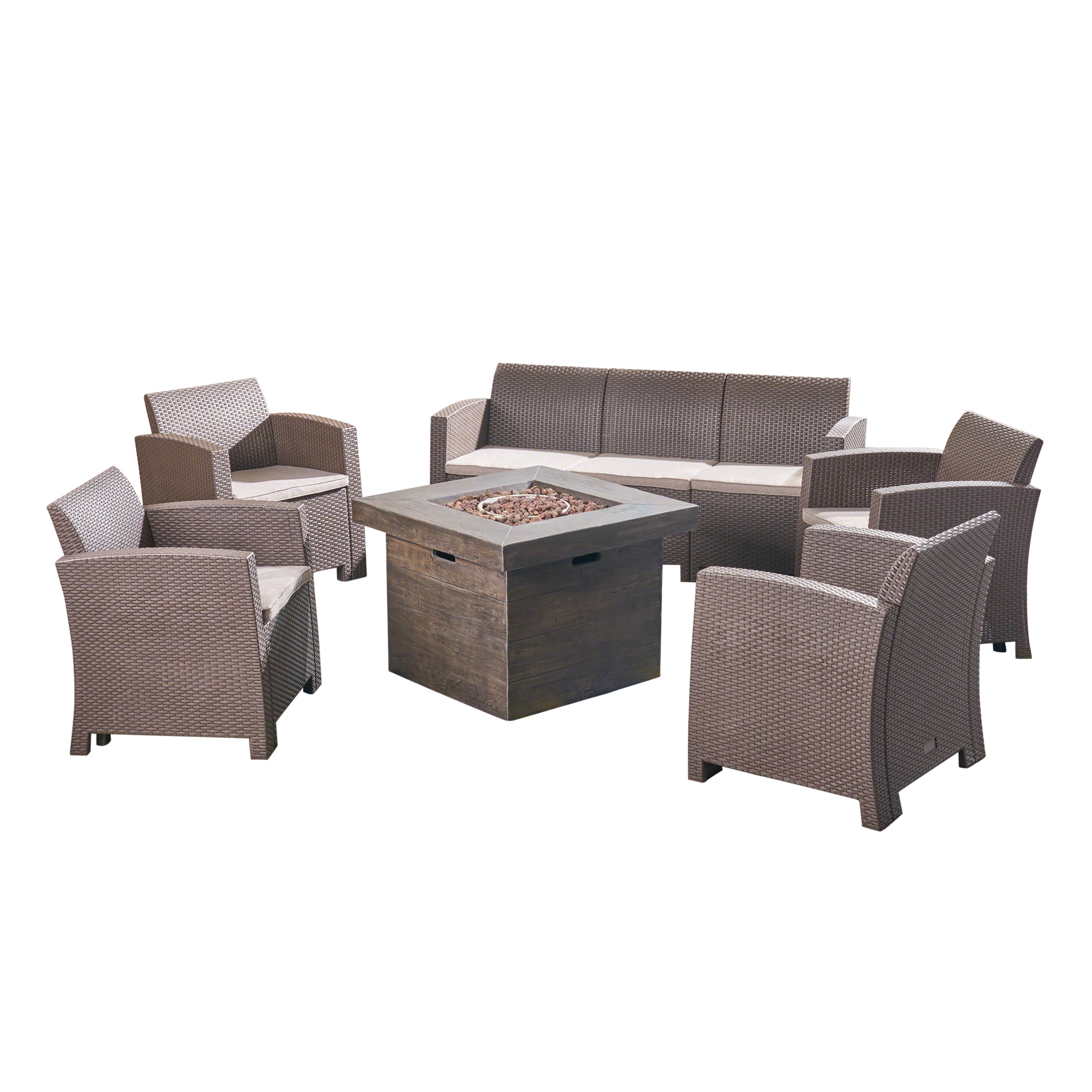 Peter Outdoor 7-Seater Chat Set with Fire Pit