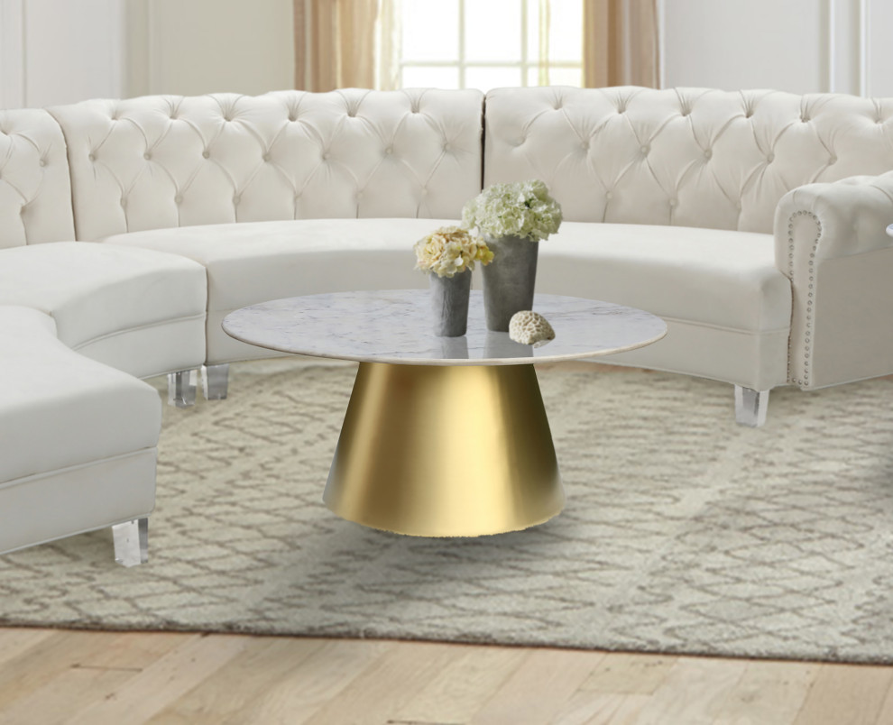 Sorrento Coffee Table  Marble Top  Brushed Gold Metal Base   Contemporary   Coffee Tables   by Meridian Furniture  Houzz