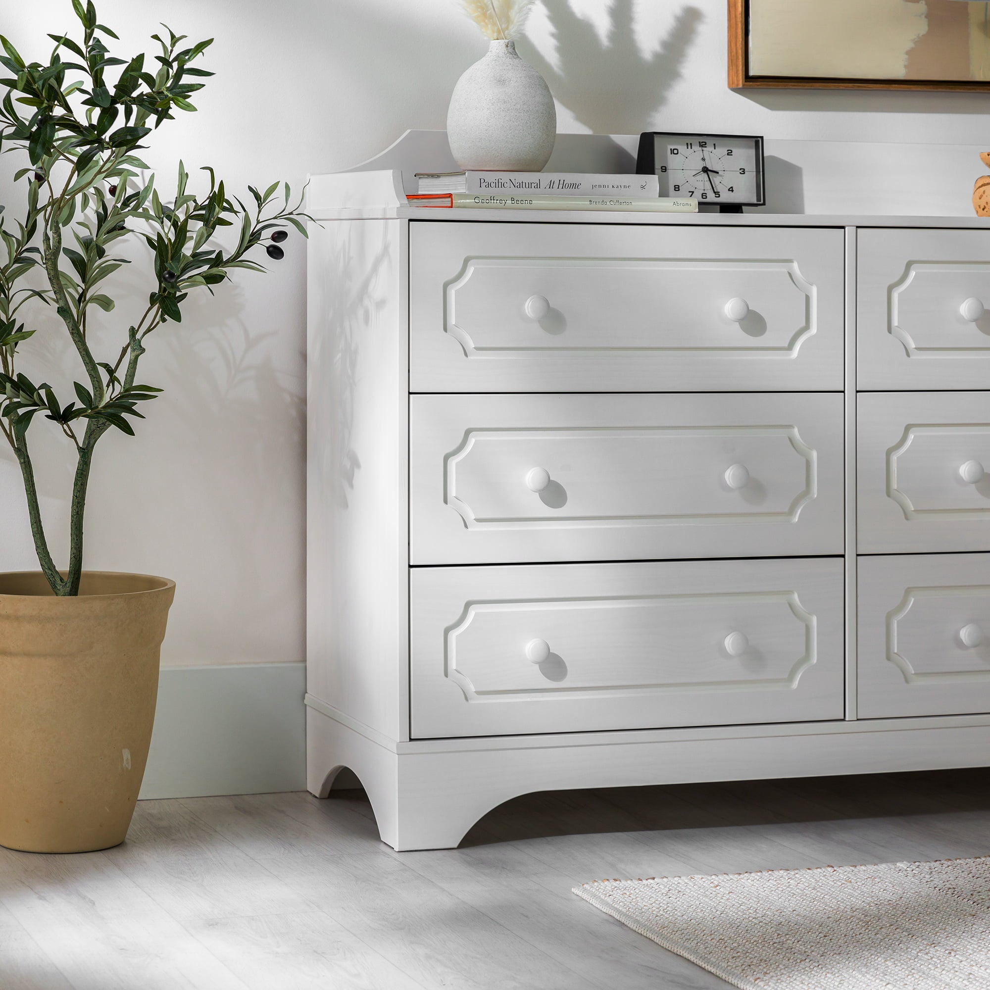 Manor Park Classic Gallery-Top Beveled 6-Drawer Dresser, White