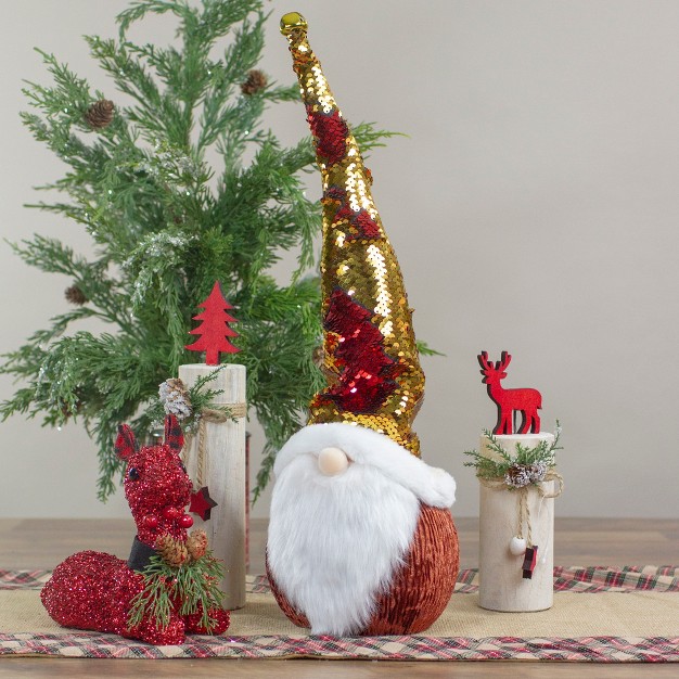 Gold Sequin Santa With A Pointed Winter Hat Christmas Tabletop Decor