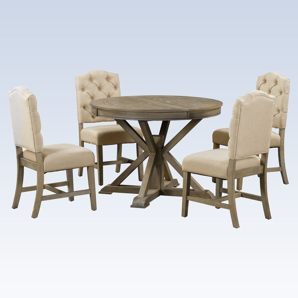 Modern 5 Piece Dining Table Set with Extendable Table Chairs