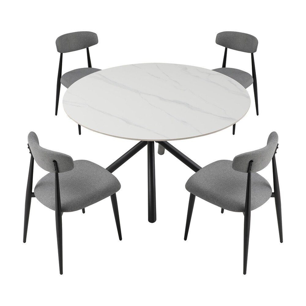 Recreational Dining Chairs Set of 4  Upholstered Dressing Chairs with Round Backrest and Metal Legs for Kitchen Terrace