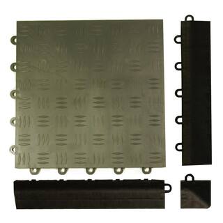 Greatmats Click Tile Black 2-38 in. x 12.14 in. x 58 in. Female Border Ramp with Loops (Case of 4) ClickTbrdF4