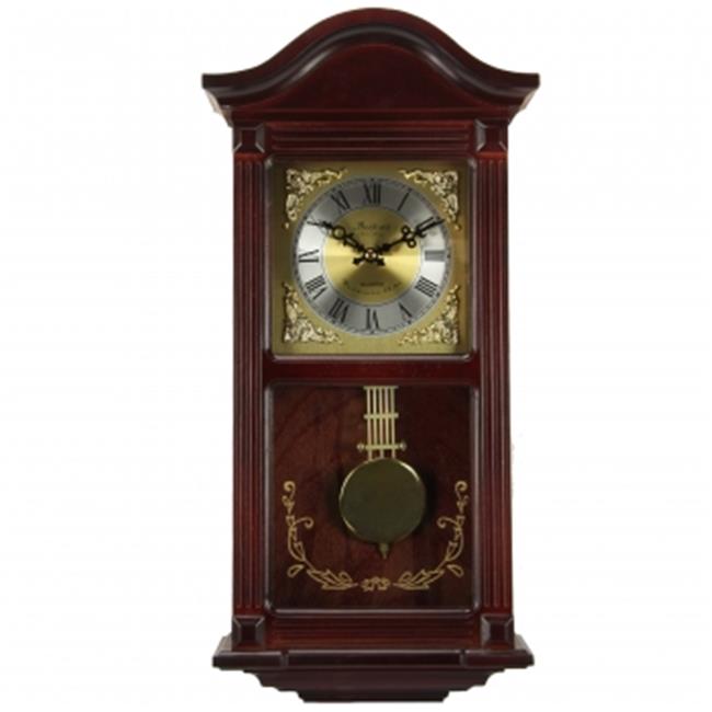 Bedford Clock Collection  Mahogany Cherry Wood 22 in. Wall Clock with Pendulum & Chimes