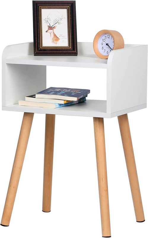 Night Stand (White) Mid-Century Modern Bedside Table with Solid Wood Legs， Minimalist and Practical End Side Table， Fashion Bedroom Furniture