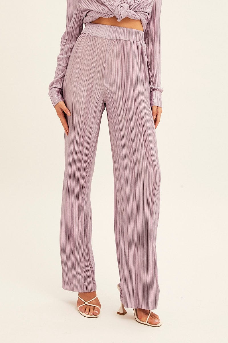 Purple Plisse Pants Wide Leg