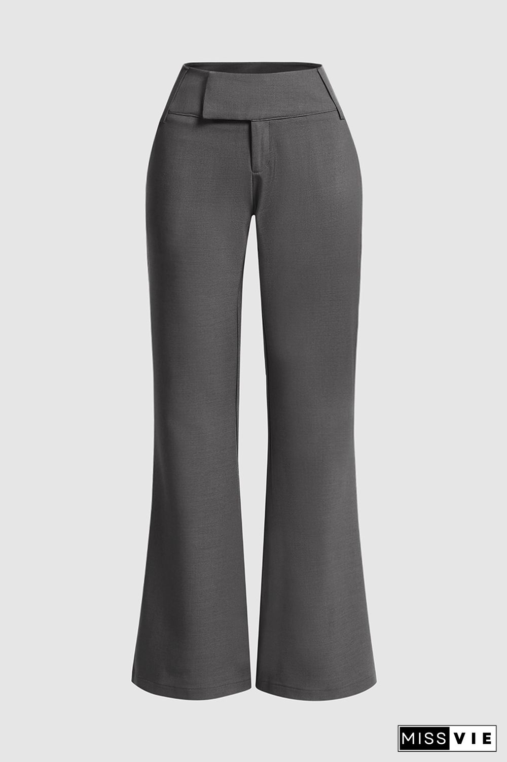 Solid Slant Pocket Low Rise Flare Pants