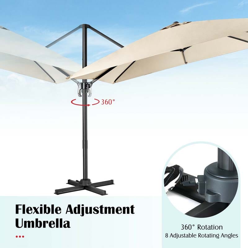 10 x 10 FT Square Patio Umbrella, 3-Tilt Cantilever Offset Umbrella, Large Outdoor Market Umbrella with Crossed Base