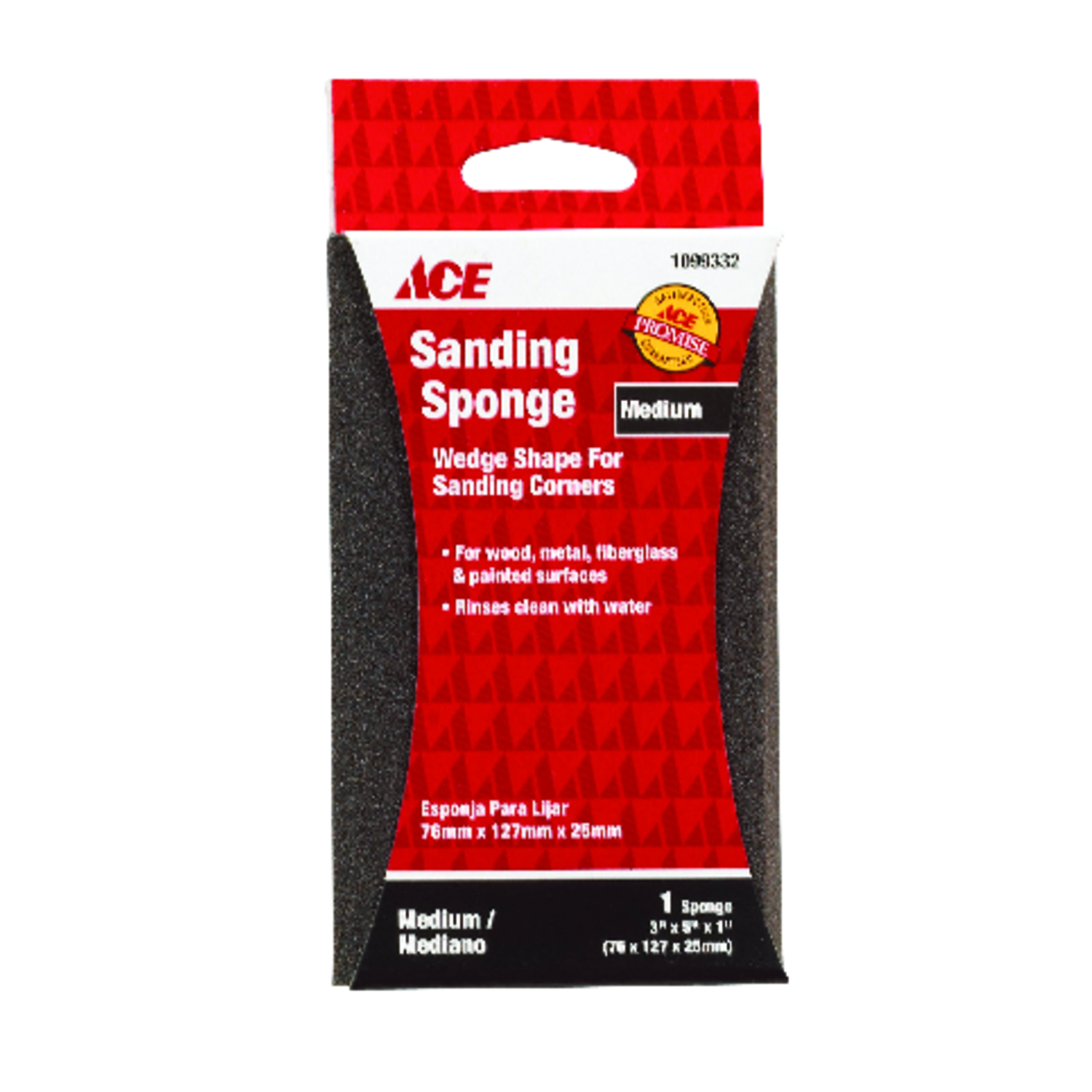 Ace 5 in. L X 3 in. W X 1 in. 80 Grit Medium Wedge Sanding Sponge