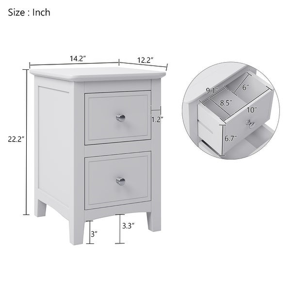 2 Drawers Wood Nightstand End Table in White