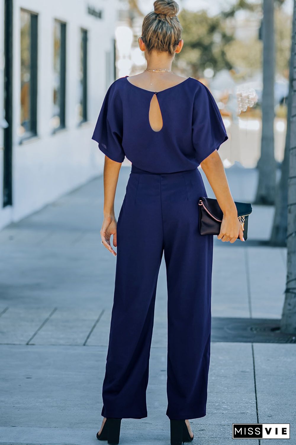 Blue Belted Wide Leg Jumpsuit