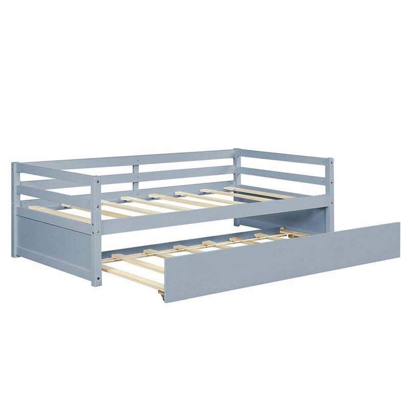 Wooden Twin Daybed with Trundle & Durable Slat Support, Standard Twin Bed Frame Sofa for Guest Children Living Room