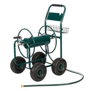 Afoxsos 38.2 in. x 20.9 in. x 39.4 in. Iron Water Pipe Truck Hose Reel Cart in Green for Garden Yard SYHW110