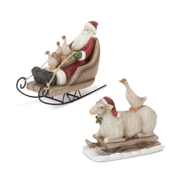 Set of 2 Farmhouse Santa on Sled Tabletop Christmas Figurines 5.5