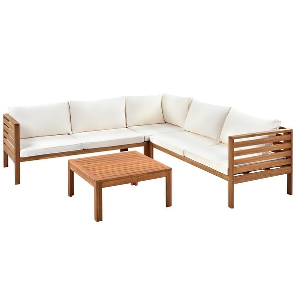 Wood Outdoor Sofa Set with Water-resistant and Coffee Table - Overstock - 37641372