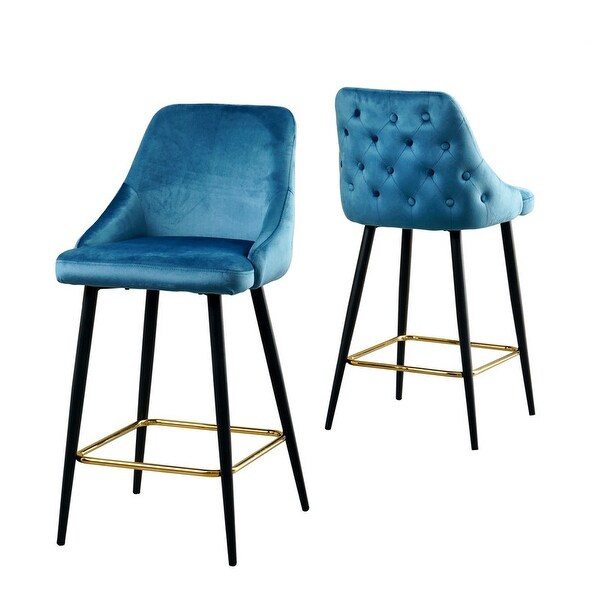 2 Pcs Luxury Modern Yellow Velvet Upholstered High Bar Stool Chair With Gold Legs