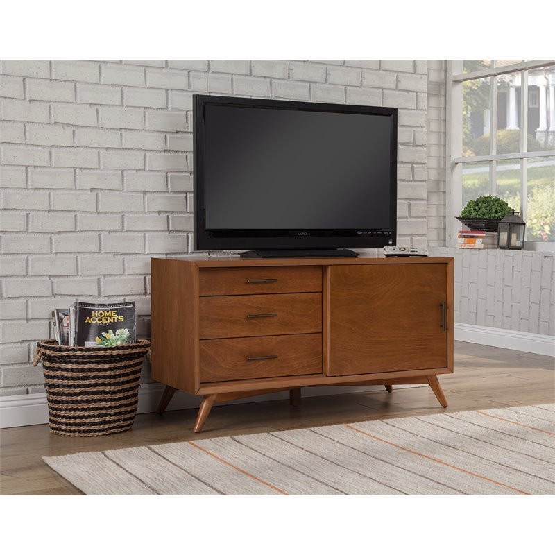 Alpine Furniture Flynn Small Wood TV Console in Acorn Brown   Midcentury   Entertainment Centers And Tv Stands   by VirVentures  Houzz