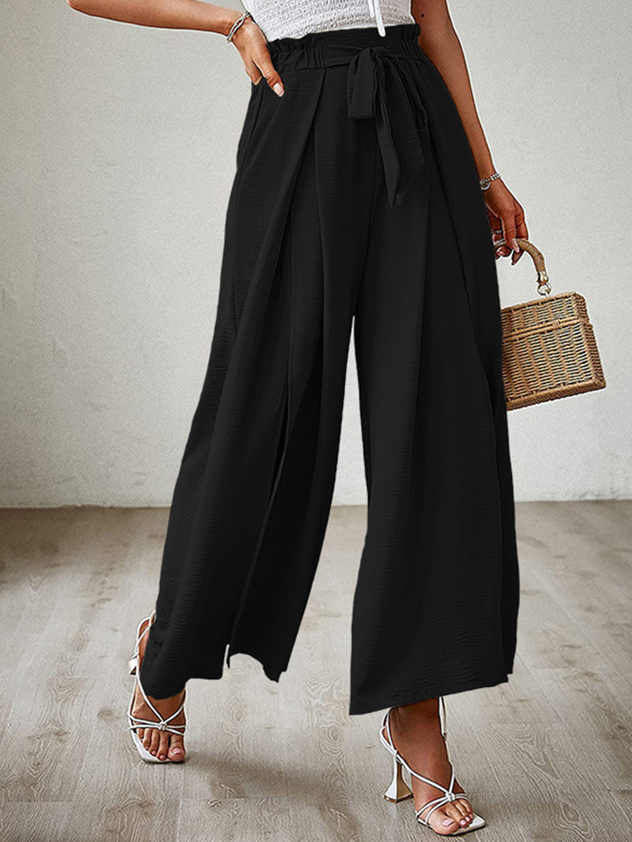 Summer Bow Loose High Waist Pleated Wide Leg Pants With Belte