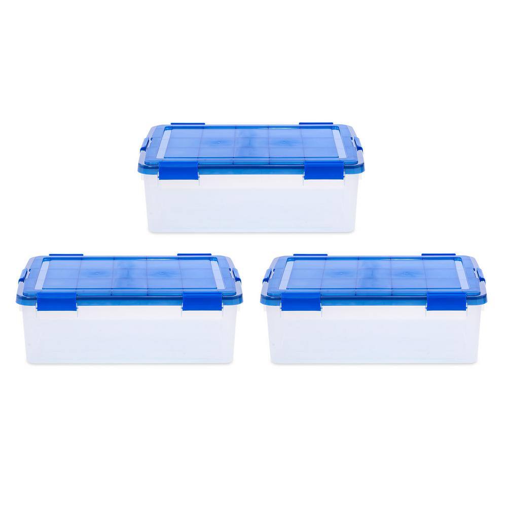 IRIS 10 Gal. WeatherPro Clear Plastic Storage Box with Blue Lid (3-Pack) 500140