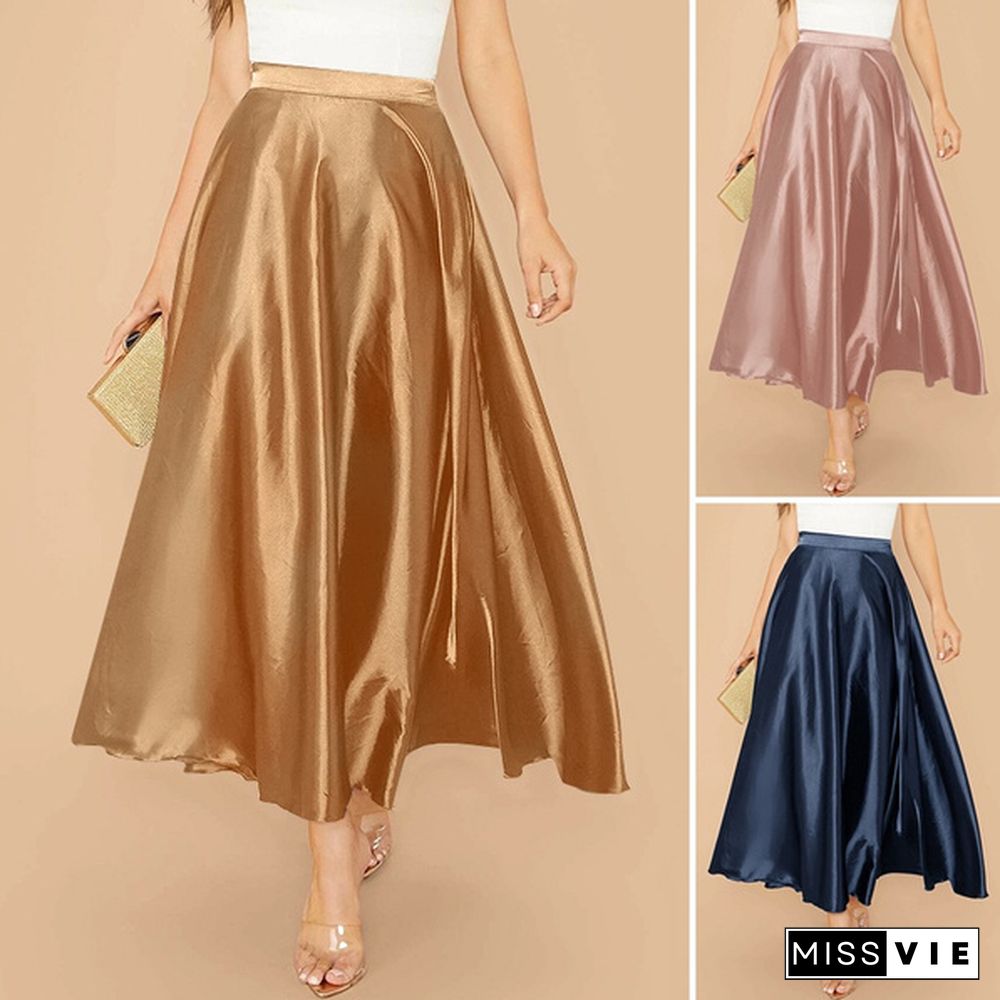 Women Elegant Long Skirt A Line Dress High Waist Party Casual Swing Umbrella Maxi Skirts Plus Size