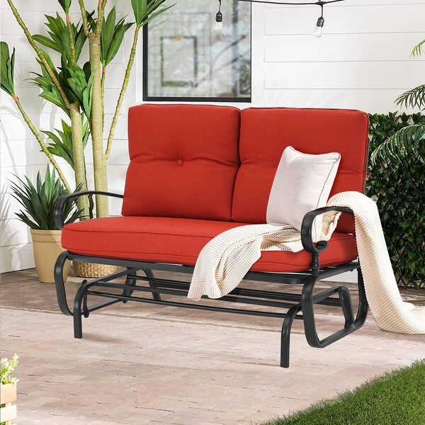 Nista 2 Person Outdoor Patio Black Metal Double Rocker Glider Garden Bench Loveseat with Cushions by Havenside Home