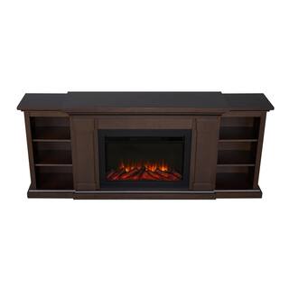 Real Flame Winterset Slim 74 in. Freestanding Wooden Electric Fireplace TV Stand in Dark Walnut 8022E-DW