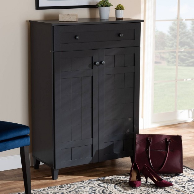 Shelf Wood Shoe Storage Cabinet With Drawer Glidden Finished Black Baxton Studio