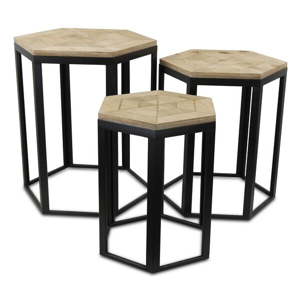 Set of 3 Brown Contemporary Hexagon Nesting Tables 24.75