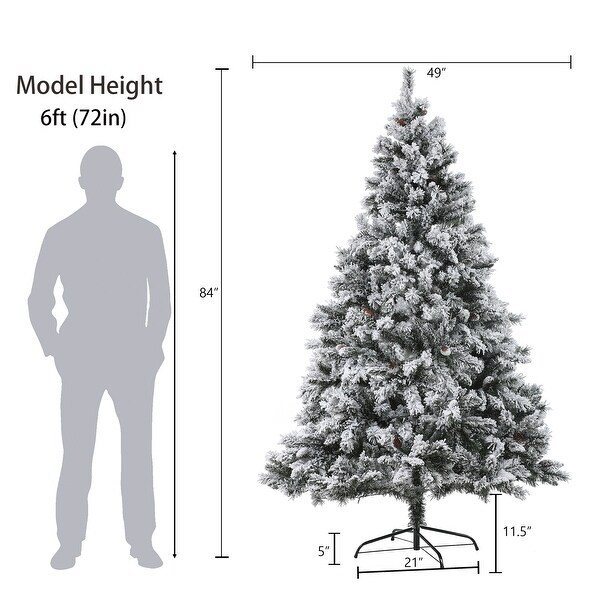 Snowflocked 7ft Artificial Christmas Tree with 350 Clear LED Lights and Pinecones