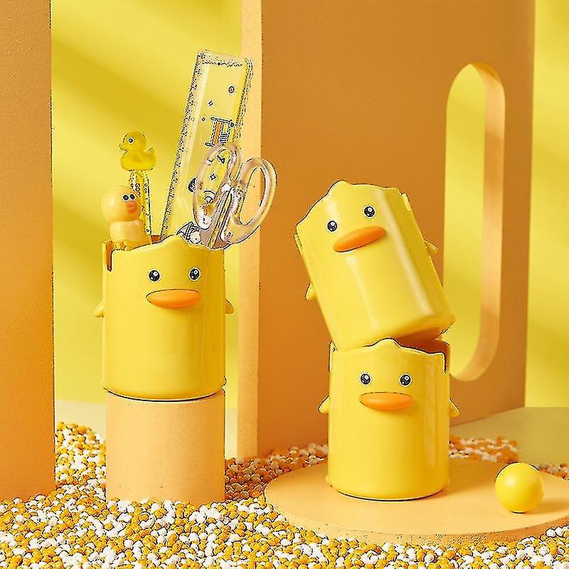 Little Yellow Duck Pen Holder Desk Pen Holder， Desk Storage Box， Pen Holder， Makeup Brush Holder