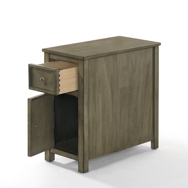 Dane 24 Inch Side End Table， Shutter Style Door Cabinet， Warm Gray Finish