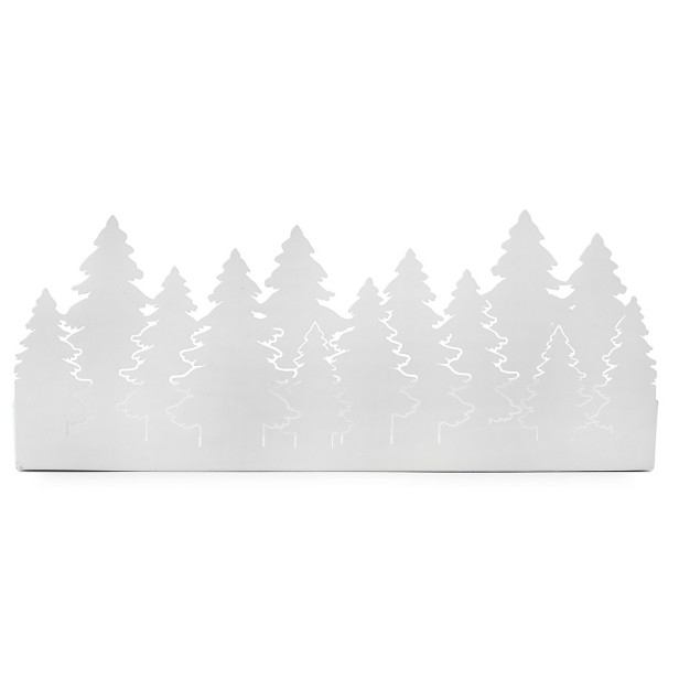 Auldhome Design White Christmas Tree Galvanized Tray Painted Farmhouse Decor Winter Metal Tray 16 X 4 X 6 Inches