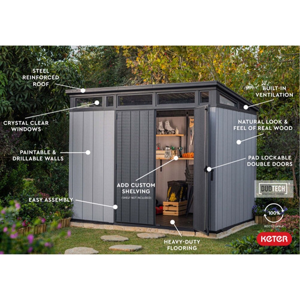 Keter Artisan 9x7 Foot Large Outdoor Shed with Floor with Modern Design  Grey   374