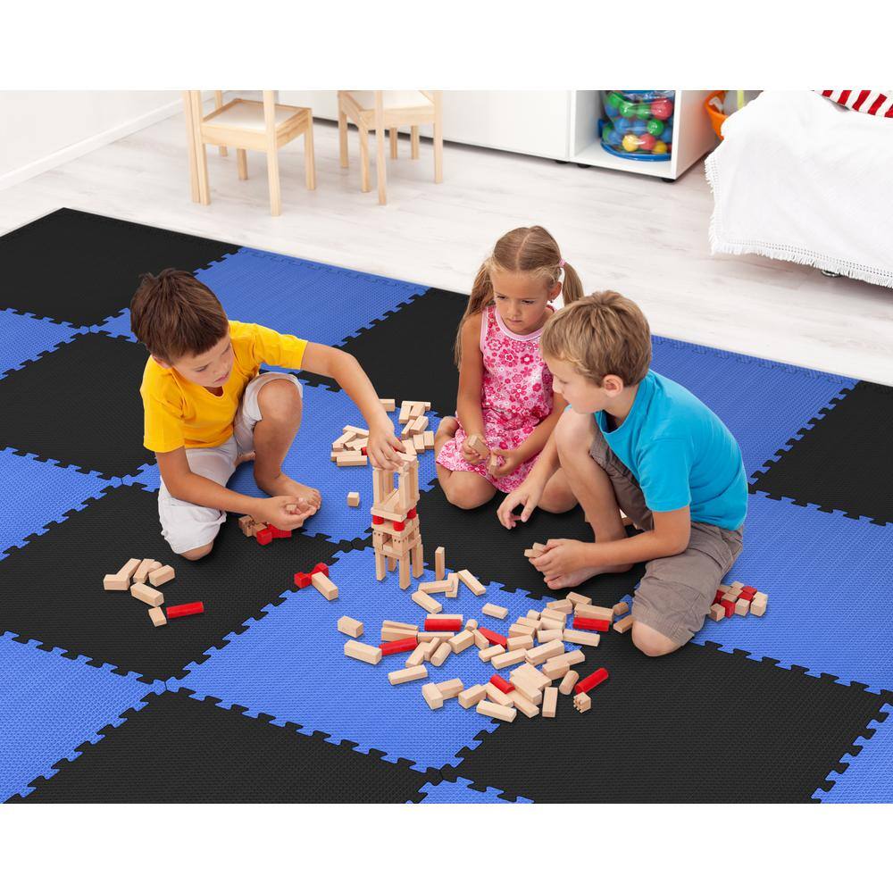 Norsk BlackBlue 24 in. x 24 in. x 0.79 in. Foam Interlocking Reversible Floor Mat (4-Pack) 240179